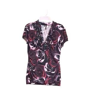 Maurices Purple and Black Ruffled Fitted Blouse